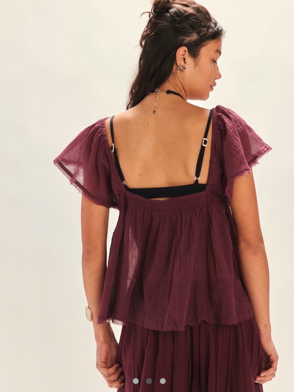 Free People Sheer Plum Flutter Sleeve Top - Picture 2 of 5